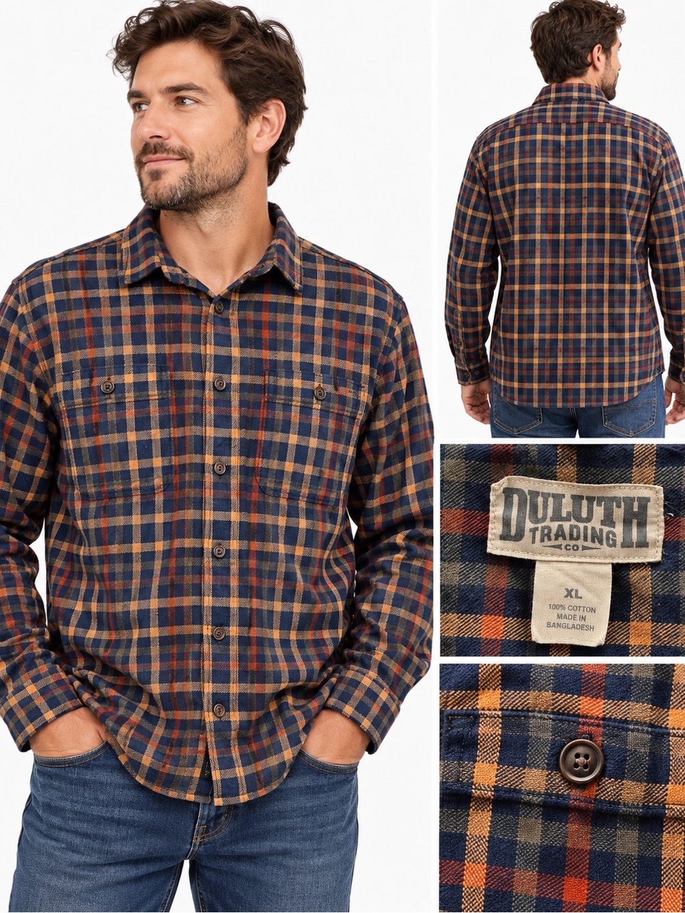Duluth Trading Co. XL Plaid Flannel Shirt 100% Cotton Rugged Workwear